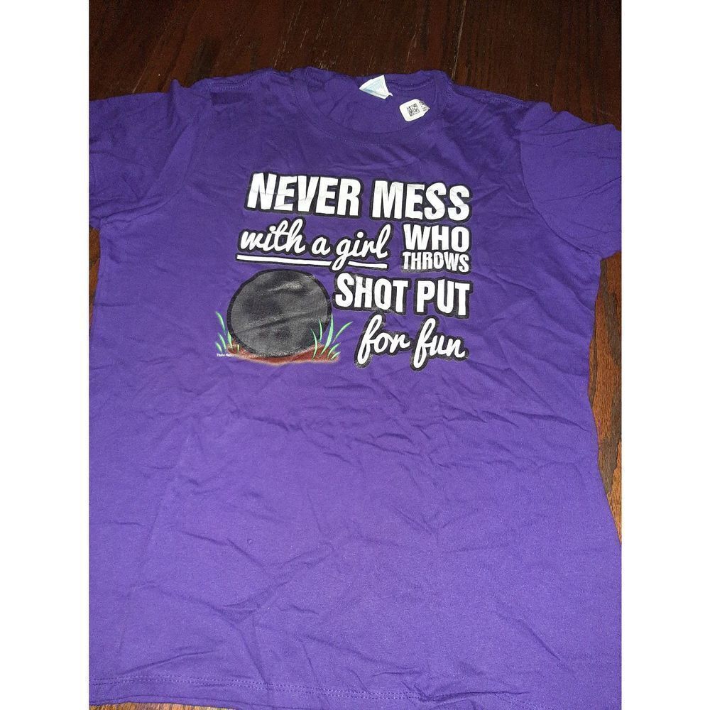 New XL Purple Never Mess W/Girl Who Throws Shot Put Tee T-Shirt Top
